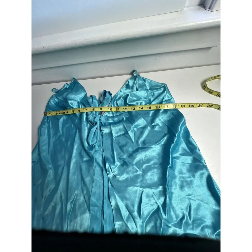 VICTORIA'S SECRET Babydoll Blue SATIN Nightgown Slip Dress Open‎ Tie Front VTG